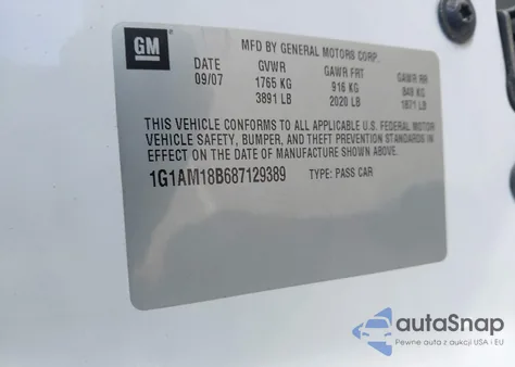 2008 Chevrolet Cobalt Sport из США, поврежденный, VIN 1G1AM18B687129389